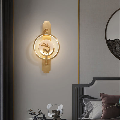 Modern Light Luxury Deer Round Kupfer Marmor LED Wandleuchte Lampe