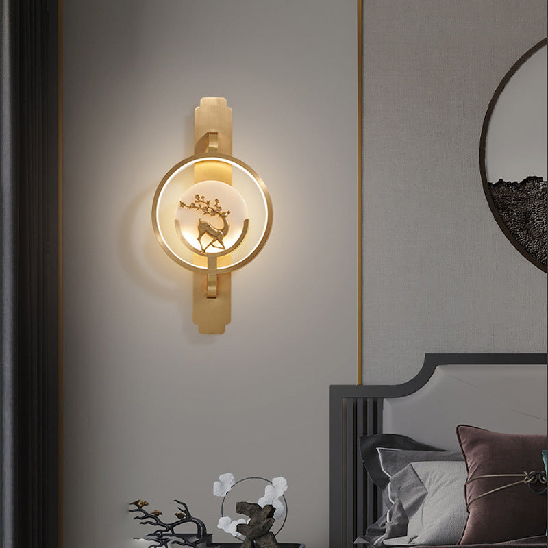Modern Light Luxury Deer Round Kupfer Marmor LED Wandleuchte Lampe