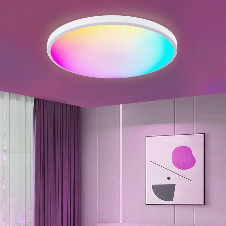 Moderne minimalistische runde RGB-LED-Deckenleuchte aus PP und PMMA mit Fernbedienung und Dimmfunktion für stimmungsvolle Beleuchtung im Wohnzimmer &amp; Schlafzimmer 