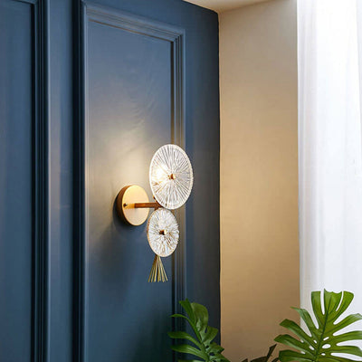 Moderne Luxus Doppelrunde LED-Wandleuchte aus Glas 