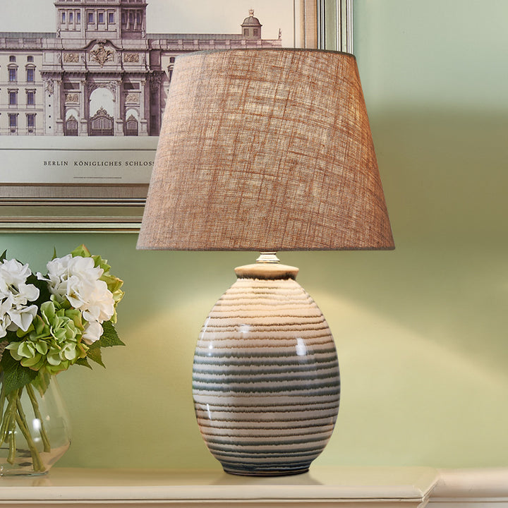 Traditional European Oval Pot Ceramic Fabric Hardware 1-Light Table Lamp for Bedroom