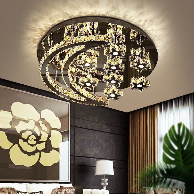 Moderne romantische Deckenleuchte aus Edelstahl mit Kristallstern und Mond LED 
