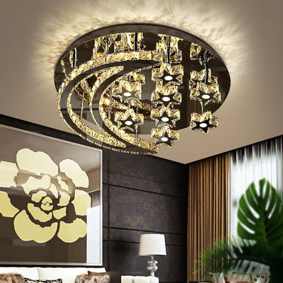 Modern Romantic Stainless Steel Crystal Star Moon LED Flush Mount Ceiling Light