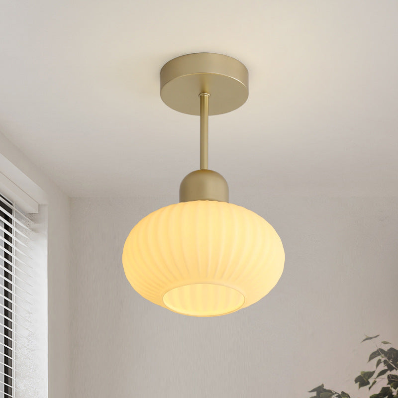 Nordic Vintage Glass Striped Lantern 1-Light Semi-Flush Mount Ceiling Light