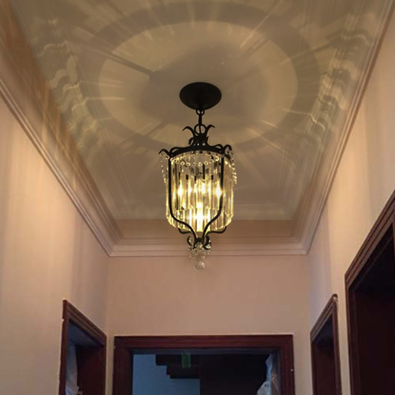 Traditional European Crystal Strip Cage Iron 1-Light Pendant Light For Dining Room