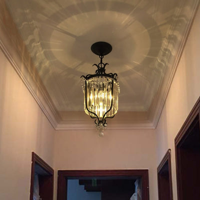 European Light Luxury Crystal Strip Cage Iron 1-Light Pendant Light
