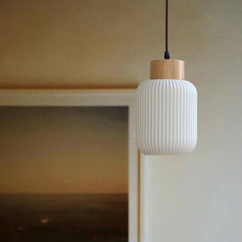 Suspension japonaise à 1 lumière en céramique blanche nordique en forme de cylindre 