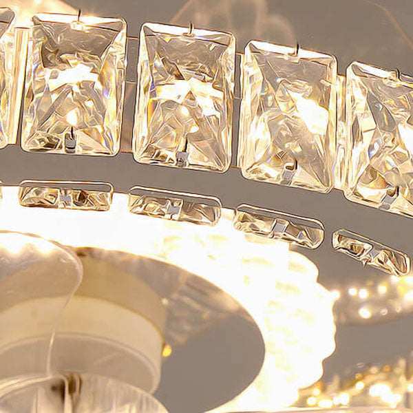 Moderne Luxus-Kristall-Edelstahl-LED-Unterputz-Deckenventilator-Leuchte