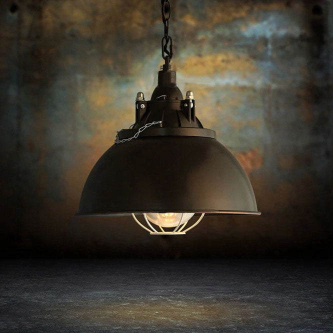 Industrial Retro Black Pot Lid Iron 1-Light Pendant Light