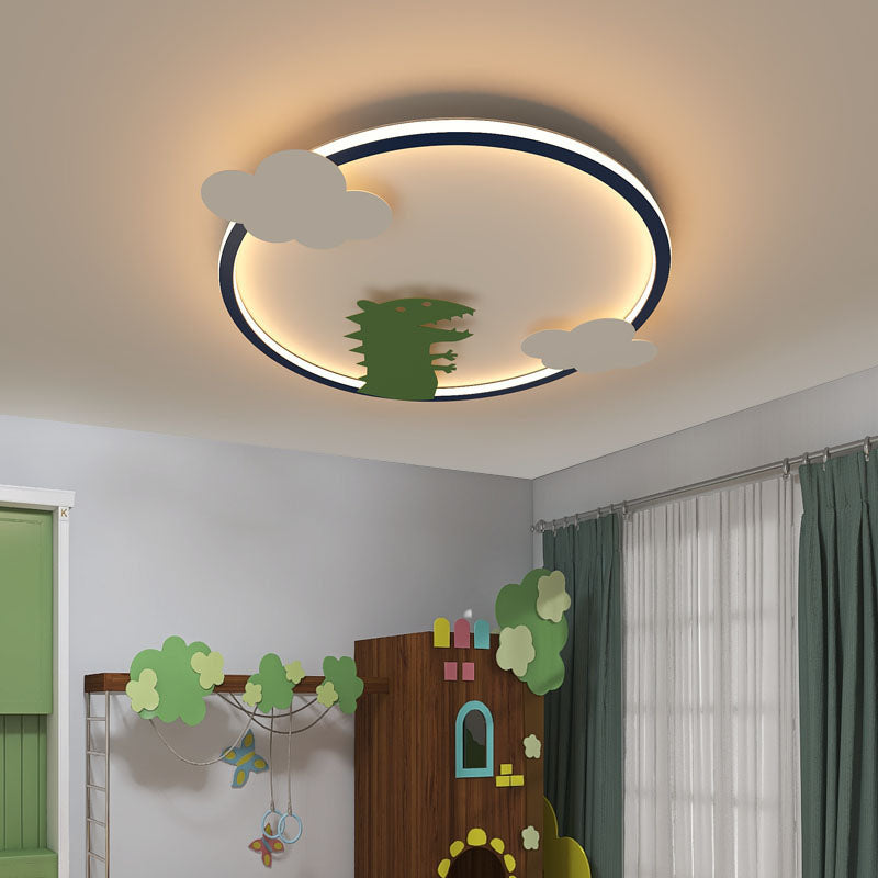 Modern Creative Cartoon Round Iron Aluminum PVC LED Flush Mount Ceiling Light