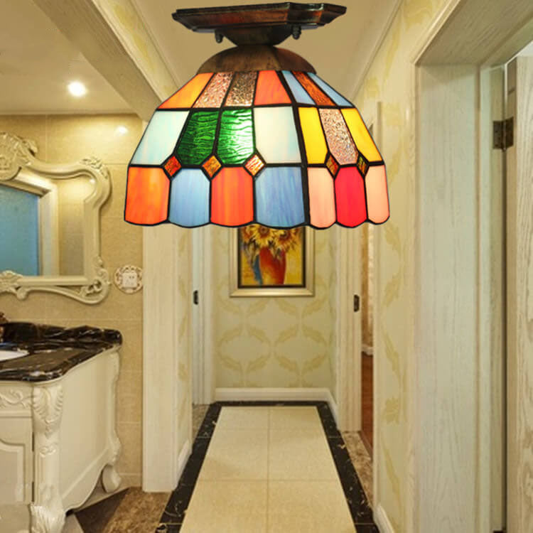 Cúpula de vidrio teñido Tiffany 1-luz semi-empotrada lámpara de techo 