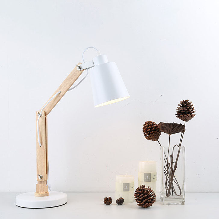 Lampe de table à 1 lumière en fer en bois pliable classique européen 