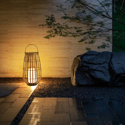Contemporary Retro Imitation Rattan Weaving Cage Waterproof LED Lawn Landscape Light For Garden
