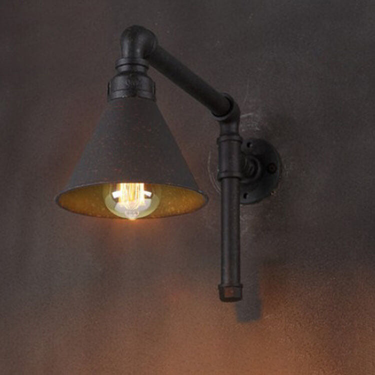 Industrial Vintage Plumbing Cone Iron 1-Light Wall Sconce Lamp