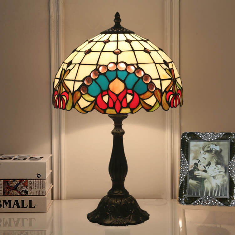 Europäische Tiffany-Barock-Edelstein-Buntglas-Tischlampe mit 1 Leuchte 