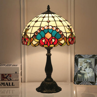 European Tiffany Baroque Gem Stained Glass 1-Light Table Lamp