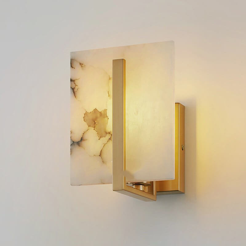 Modern Chinese Marble Square Brass 1-Light Wall Sconce Lamp