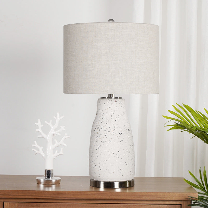 European Light Luxury Terrazzo Base Fabric Drum 1-Light Table Lamp