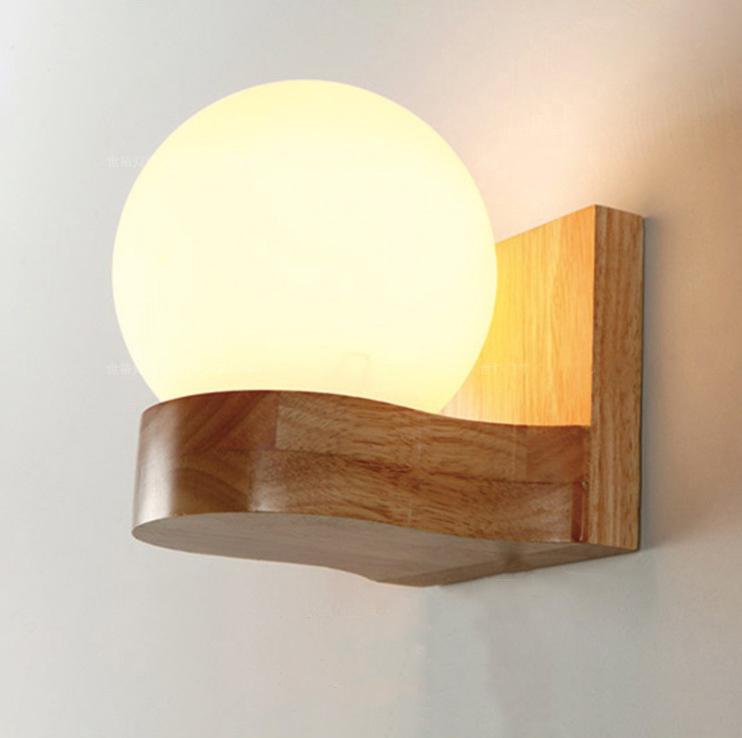 Nordic Modern Massivholz Kugel 1/2 Lichter Wandleuchte 