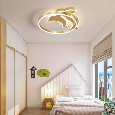 Modern Creative Golden Dolphin Iron LED Flush Mount Ceiling Light