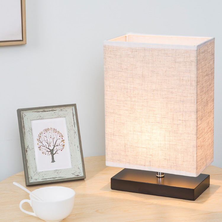Modern Simplicity Rectangular Linen Fabric Black Iron Base 1-Light Table Lamp For Bedroom