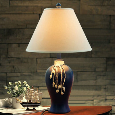 European Mediterranean Fabric Resin Base 1-Light Table Lamp