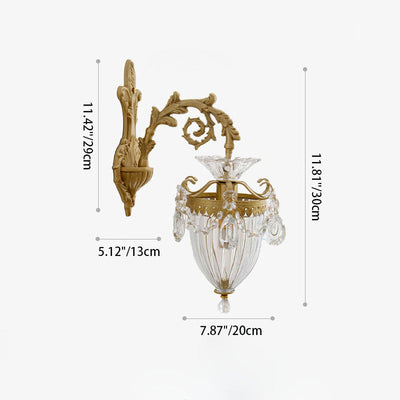 Traditional French Court Lantern Brass Crystal 1/2 Light Wall Sconce Lamp For Living Room