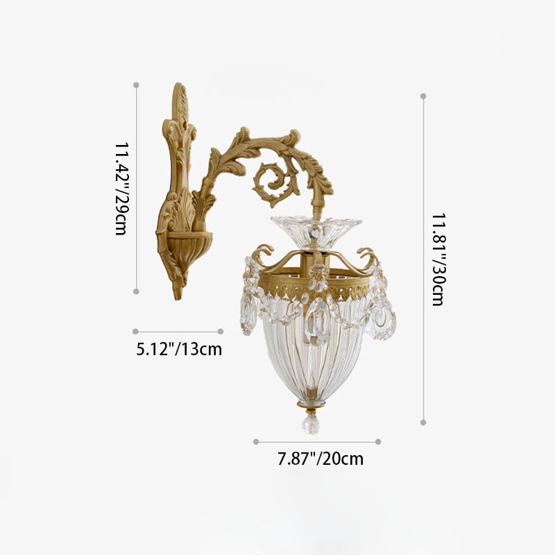 Traditional French Court Lantern Brass Crystal 1/2 Light Wall Sconce Lamp For Living Room