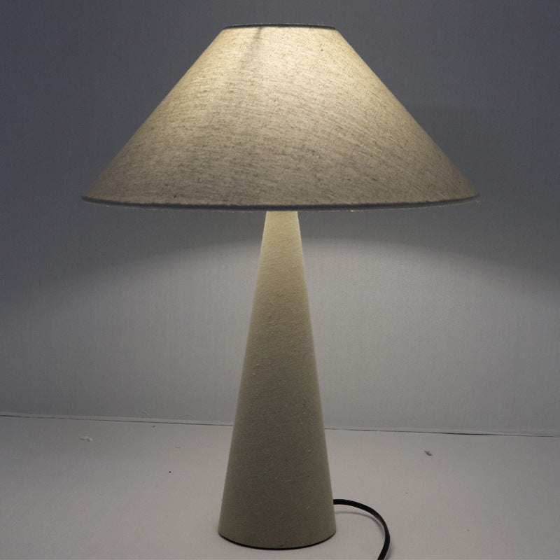 European Simple Linen Fabric Cone Column Base 1-Light Table Lamp