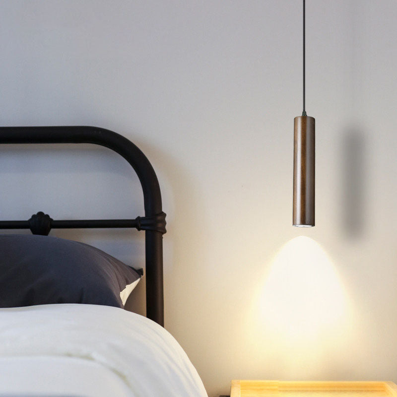 Moderne minimalistische LED-Pendelleuchte aus Eichenholz in Zylinderform für Wohnzimmer &amp; Schlafzimmer 