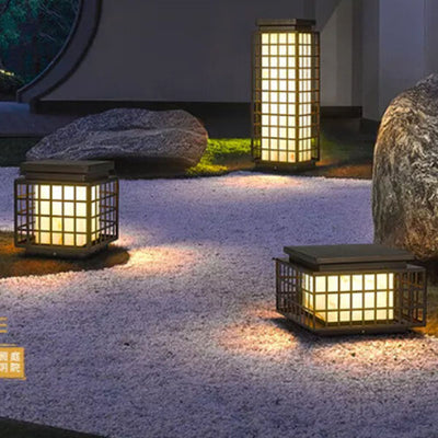 Modern Chinese Square Column Outdoor Waterproof Patio 1-Light Landscape Light