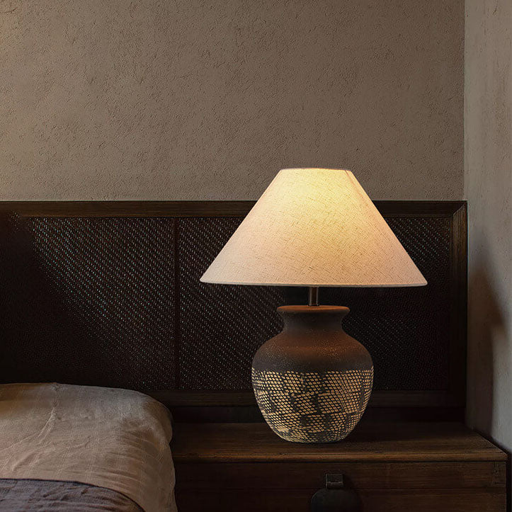Traditionelle japanische Stoffschirm-Keramikgefäßbasis 1-Licht-Tischlampe für das Studium 