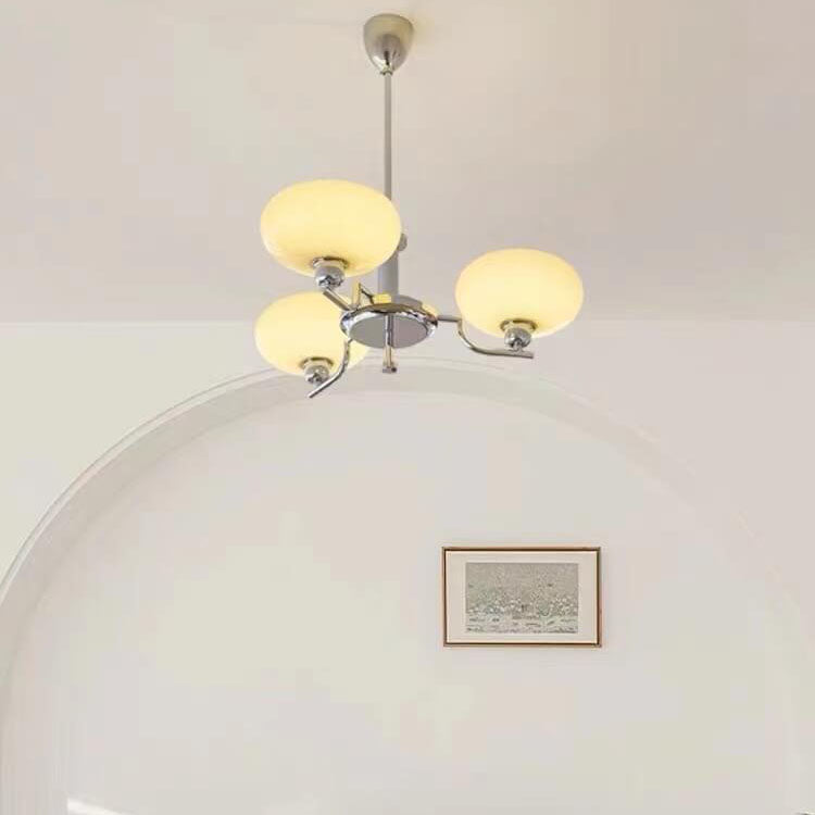 Nordic Vintage Milk White Glass Dome Chrome 3/5 Light Chandelier