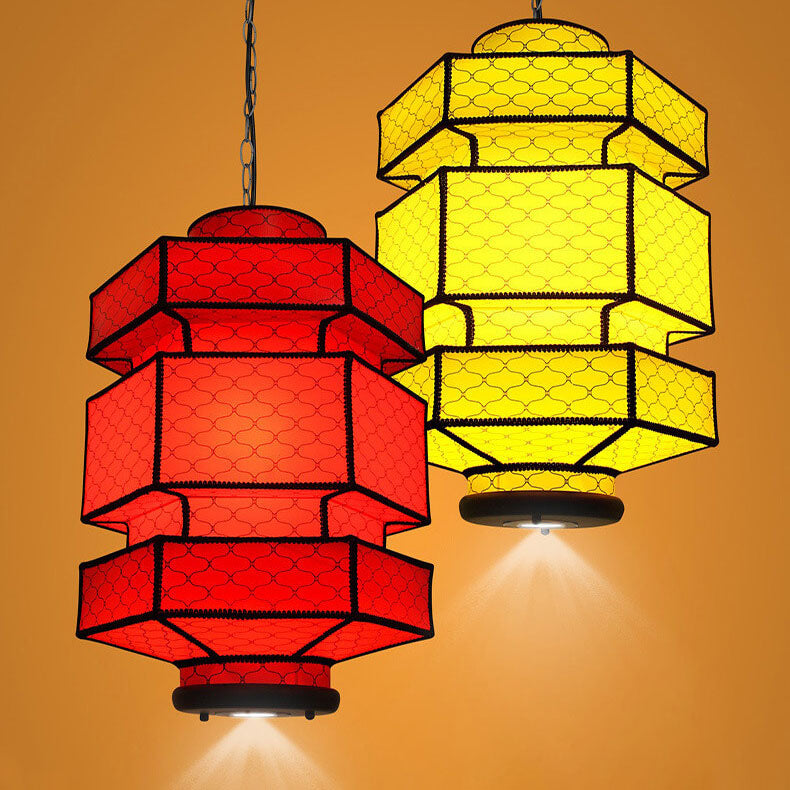 Chinesische Retro Hexagonale Faux Schaffell Eisen 1-Licht Pendelleuchte 