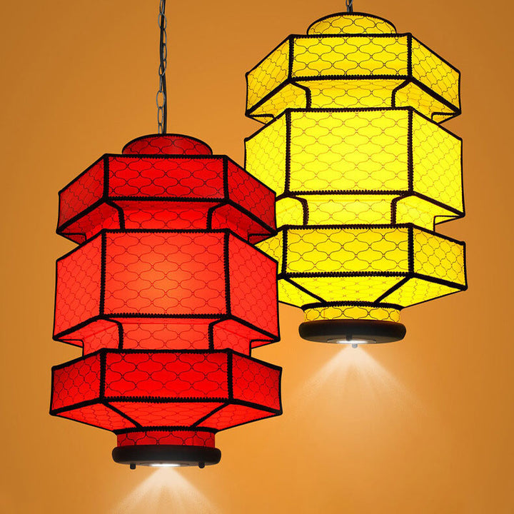 Chinesische Retro Hexagonale Faux Schaffell Eisen 1-Licht Pendelleuchte 