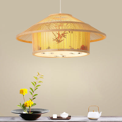 Modern Chinese Bamboo Weaving Lantern Hat 2/6 Light Chandelier