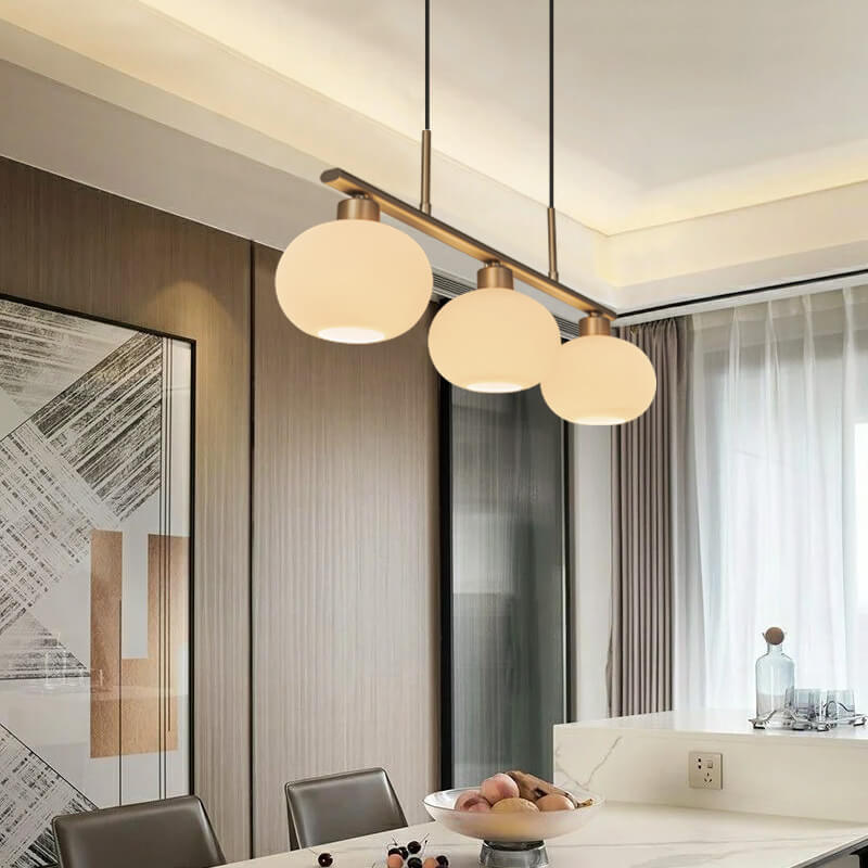 Nordic Long Light Luxury Glass Dome Shade 3-Light Chandelier