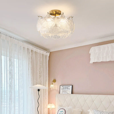 Traditional French Ginkgo Leaf Hardware Glass 5/8 Light Semi-Flush Mount Ceiling Light For Living Room
