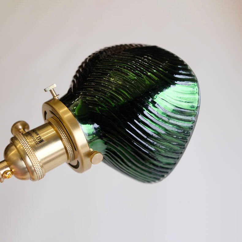 Vintage Emerald Glass Brass Straight Arm 1-Light Wall Sconce Lamp