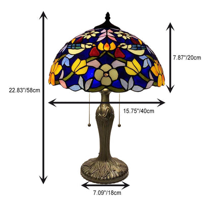 Tiffany Luxury Iron Stained Glass Flower 1-Light Table Lamp