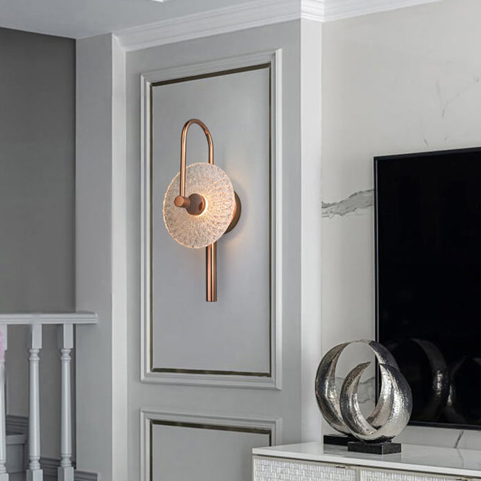 Moderne Luxus-Texturglas-Runde Gebogene Arm LED Wandleuchte 