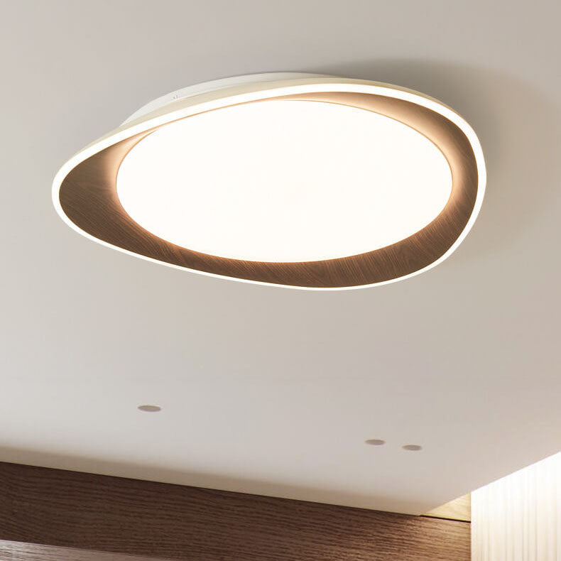 Modern Minimalist Wood Grain Pebble LED Flush Mount Ceiling Light