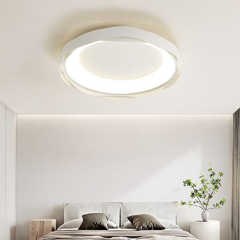 Modern Minimalist Cream Round Iron Acrylic LED Flush Mount Ceiling Light For Bedroom