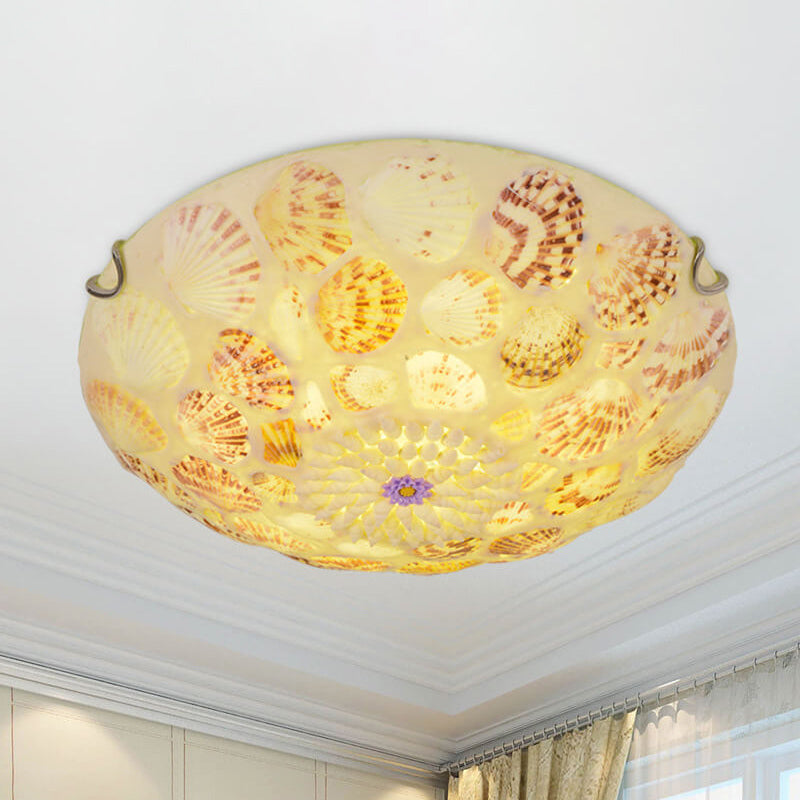 European Mediterranean Shell Art Round LED Flush Mount Ceiling Light