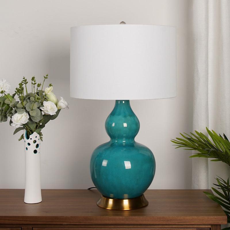 Lampe de table moderne en céramique à 1 lumière en tissu de luxe vert 
