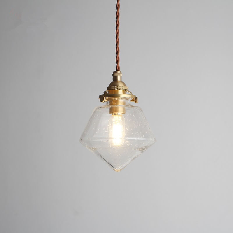 Japanese Vintage Rhombus Bubble Glass Jar 1-Light Pendant Light