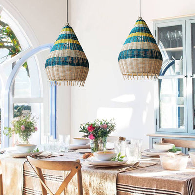 Modern Colorful Bamboo Weaving 1-Light Pendant Light