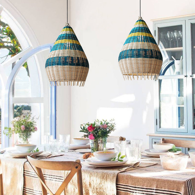 Modern Colorful Bamboo Weaving 1-Light Pendant Light
