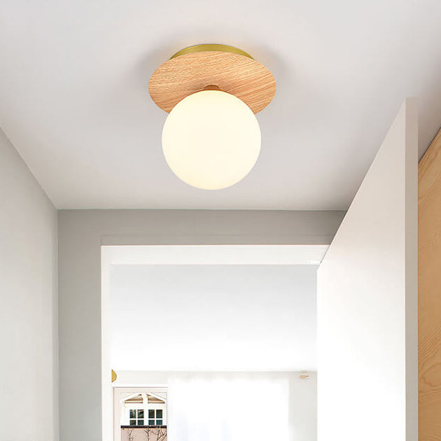 Traditional Japanese Acrylic Iron Woodgrain 1-Light Semi-Flush Mount Ceiling Light