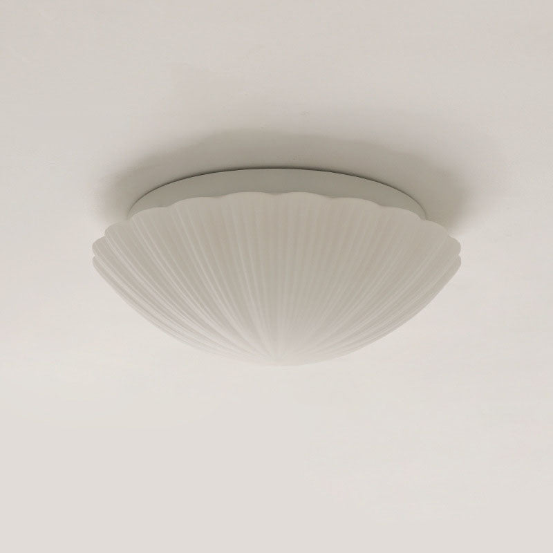 Modern Minimalist Cream Shell Glass LED Flush Mount Ceiling Light For Living Room &amp; Bedroom